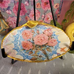 DECOUPAGE CLAM SHELL DECOUPAGE FLOWERS TRINKET DISH